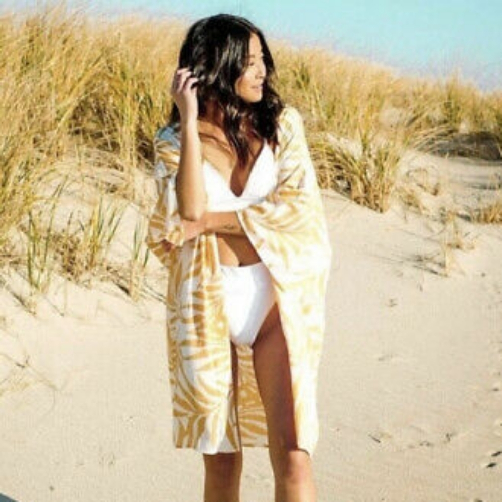 Maison Du Soir Luxe Magnolia Palm Print Kimono